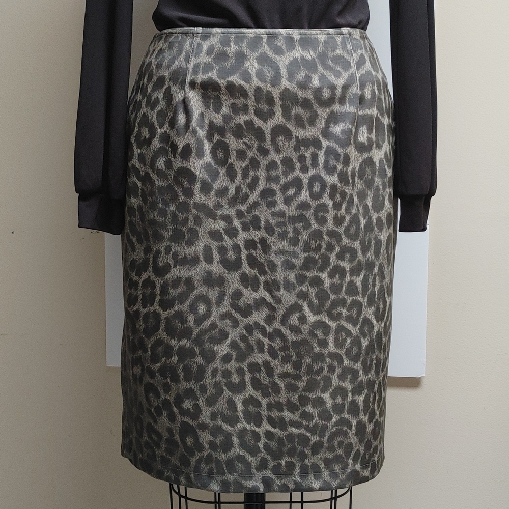 Charles Chang-Lima Vinyl Leopard Pencil Skirt